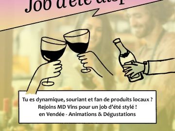 Tu es jeune, sociable, tu kiffes les produits locaux et t’as envie d’un job d’été stylé ?
Rejoins MD Vins du 12 juillet au 23 août (repos dimanche et lundi +...